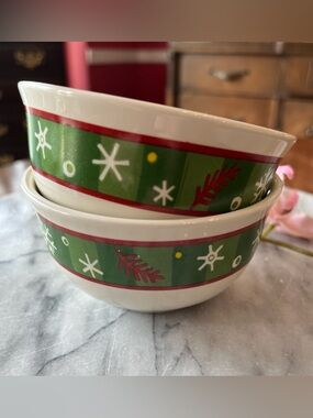 2 Longaberger Holiday Snowflake Pottery Dip Bowls, Bluster the Snowman Line